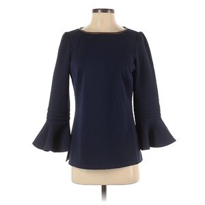 Navy blouse with leather detail